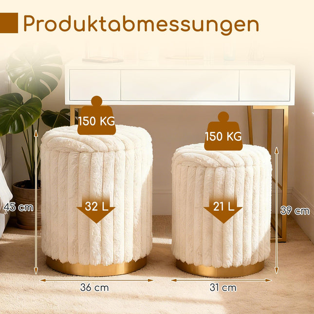 Ottomanenset met opbergruimte, imitatiebont, beige, 2-delig