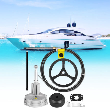 Outboard Steering Kit – 16 ft Cable, 13.5 in Wheel