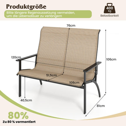 Outdoor 2-Seater Garden Bench, Weatherproof, 400kg Capacity
