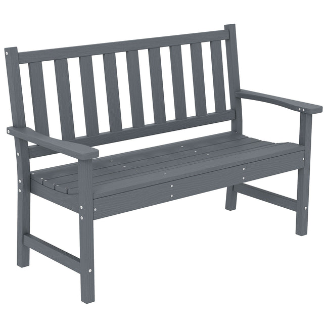 Outdoor 2-Seater Garden Bench, Weatherproof HDPE, Grey