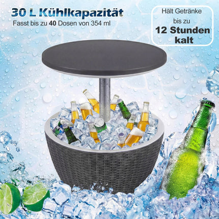 Outdoor 3-in-1 Cool Bar, 30L Ice Cooler & Table, Grey