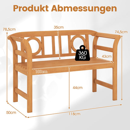 Outdoor Acacia Wood Bench, 2-Seater, 360 kg Capacity