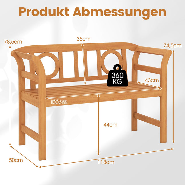 Buitenbank van acaciahout, 2 zitplaatsen, draagvermogen 360 kg