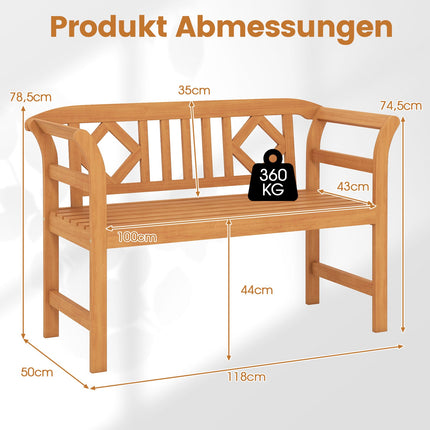 Outdoor Acacia Wood Bench, 2-Seater, 360 kg Capacity