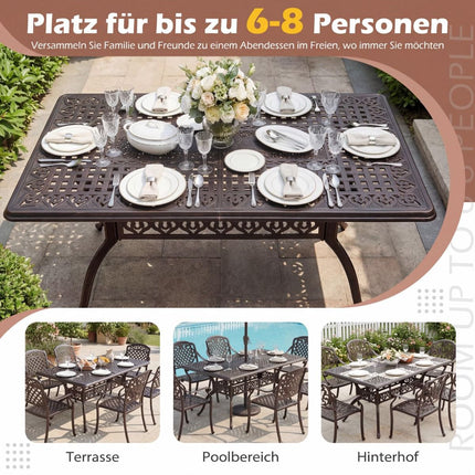 Outdoor Aluminum Dining Table with Umbrella Hole, 150x90 cm