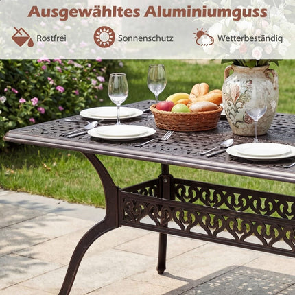 Outdoor Aluminum Dining Table with Umbrella Hole, 150x90 cm