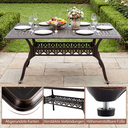 Outdoor Aluminum Dining Table with Umbrella Hole, 150x90 cm