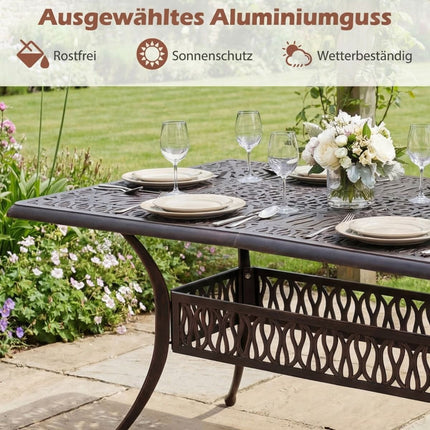 Outdoor Aluminum Patio Table with Umbrella Hole, 151x91 cm