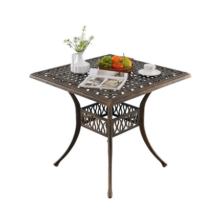 Outdoor Aluminum Patio Table with Umbrella Hole, 80x80 cm