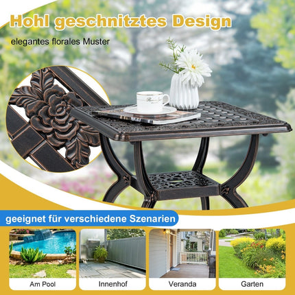 Outdoor Aluminum Side Table, Copper, 53x53x48 cm, 2-Tier