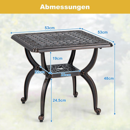 Outdoor Aluminum Side Table, Copper, 53x53x48 cm, 2-Tier