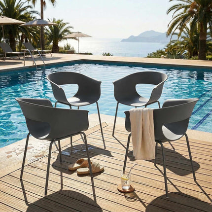 Outdoor Balcony Chairs Set of 4, Ergonomic, Dark Grey