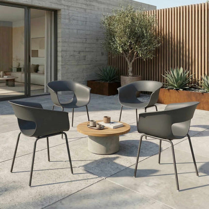 Outdoor Balcony Chairs Set of 4, Ergonomic, Dark Grey