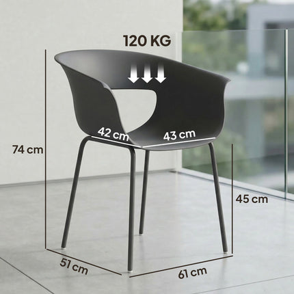 Outdoor Balcony Chairs Set of 4, Ergonomic, Dark Grey