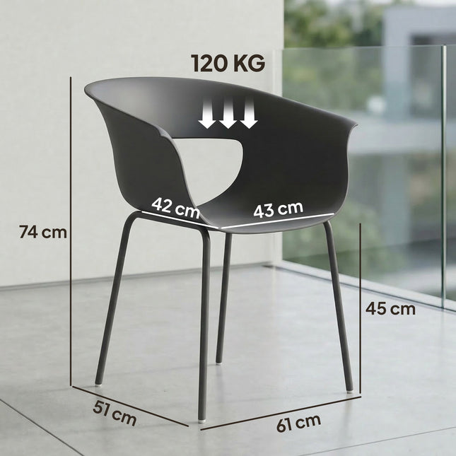 Outdoor Balcony Chairs Set of 4, Ergonomic, Dark Grey
