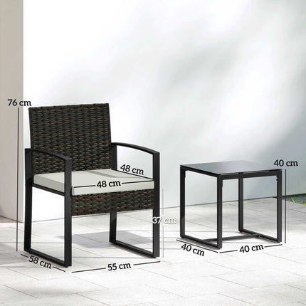 Outdoor Balcony Furniture Set, Rattan, Cushioned, 3-Piece