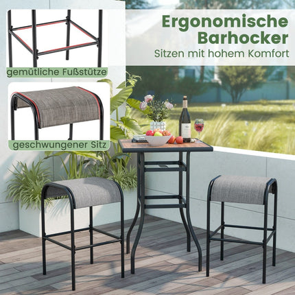 Outdoor Bar Stools, Set of 2, 76cm, Metal Frame, 180kg Capacity