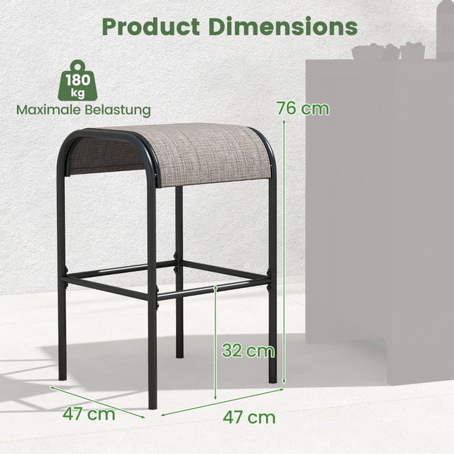 Outdoor Bar Stools, Set of 2, 76cm, Metal Frame, 180kg Capacity