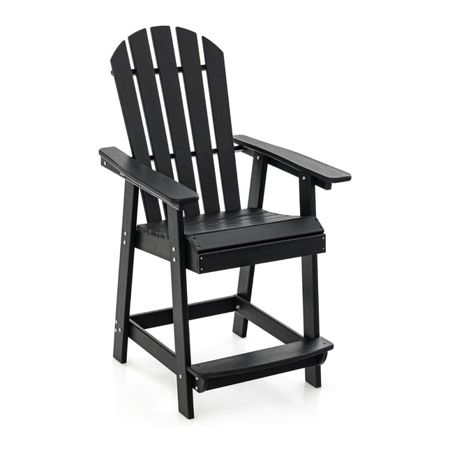 Outdoor Bar Stool with Armrest & Footrest HDPE Patio Chair Weatherproof Pub Stool Black