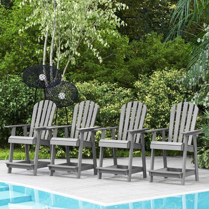 Outdoor Bar Stool with Armrest & Footrest HDPE Patio Chair Weatherproof Pub Stool Gray