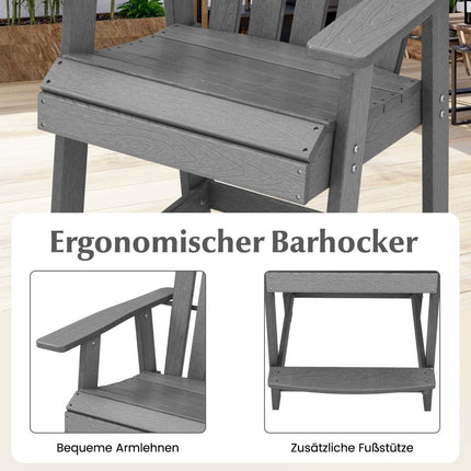 Outdoor Bar Stool with Armrest & Footrest HDPE Patio Chair Weatherproof Pub Stool Gray