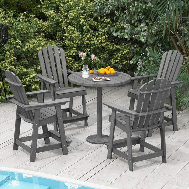 Outdoor Bar Stool with Armrest & Footrest HDPE Patio Chair Weatherproof Pub Stool Gray