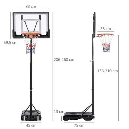 Height-adjustable outdoor basketball hoop with wheels, black