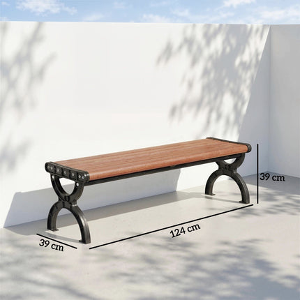 Outdoor Bench, Metal & Fiberglass, 240kg Capacity, Wood Grain