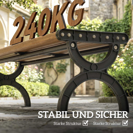 Outdoor Bench, Metal & Fiberglass, 240kg Capacity, Wood Grain