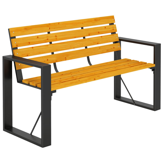Outdoor Bench, Metal Frame & Wood Slats, 2-Seater