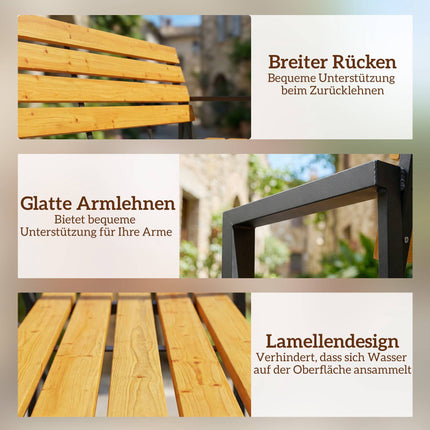 Outdoor Bench, Metal Frame & Wood Slats, 2-Seater