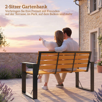 Outdoor Bench, Metal Frame & Wood Slats, 2-Seater