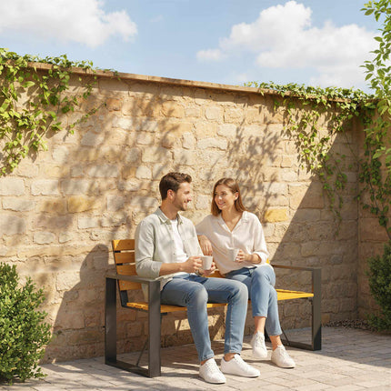 Outdoor Bench, Metal Frame & Wood Slats, 2-Seater