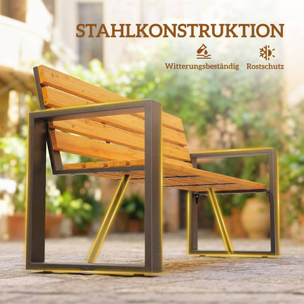 Outdoor Bench, Metal Frame & Wood Slats, 2-Seater