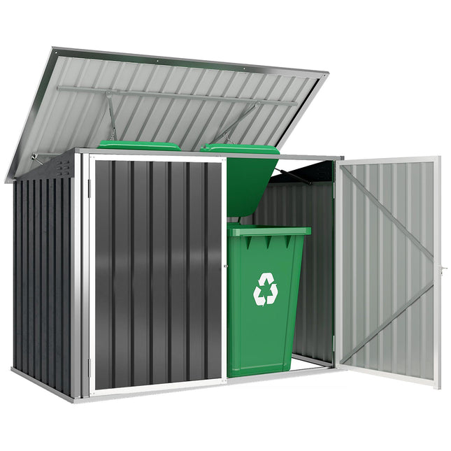 Outdoor Bin Storage for 2 Bins, Galvanized Steel, Double Door