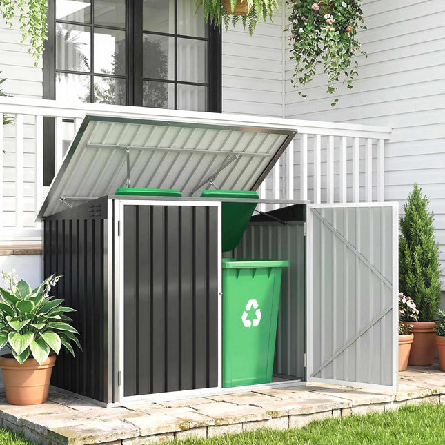Outdoor Bin Storage for 2 Bins, Galvanized Steel, Double Door