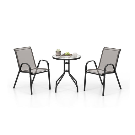Outdoor Bistro Set – 2 Stackable Chairs, Round Table, Gray