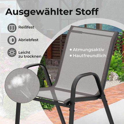 Outdoor Bistro Set – 2 Stackable Chairs, Round Table, Gray
