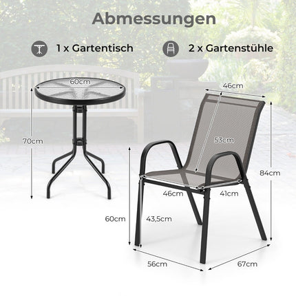 Outdoor Bistro Set – 2 Stackable Chairs, Round Table, Gray