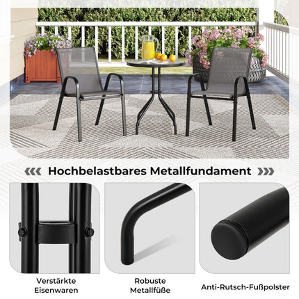 Outdoor Bistro Set – 2 Stackable Chairs, Round Table, Gray