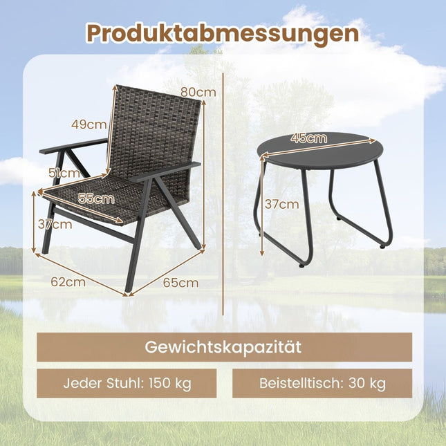 Outdoor Bistro Set – 3-Piece Rattan Chairs & Table