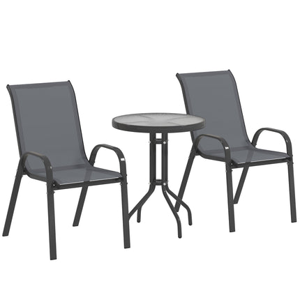 Outdoor Bistro Set – 3-Piece, Stackable Chairs, Glass Table