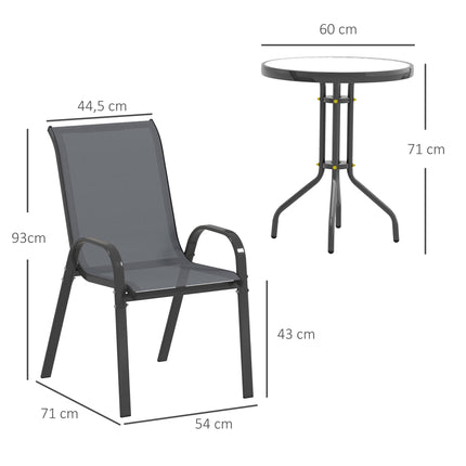 Outdoor Bistro Set – 3-Piece, Stackable Chairs, Glass Table