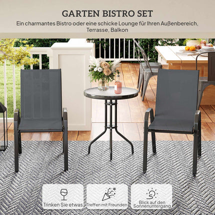 Outdoor Bistro Set – 3-Piece, Stackable Chairs, Glass Table