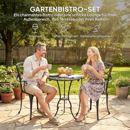 Outdoor Bistro Set, Cast Aluminum, Table & 2 Chairs, Black