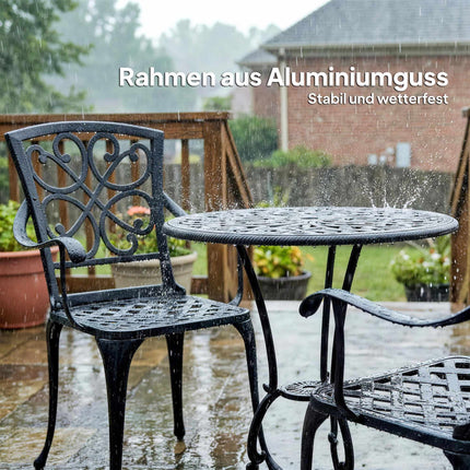 Outdoor Bistro Set, Cast Aluminum, Table & 2 Chairs, Black