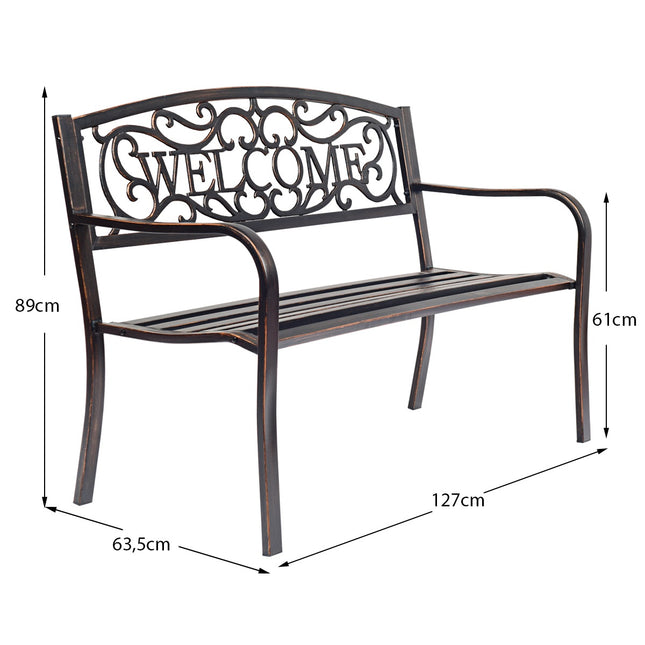 Outdoor Bronze Garden Bench with Backrest, 320kg Capacity
