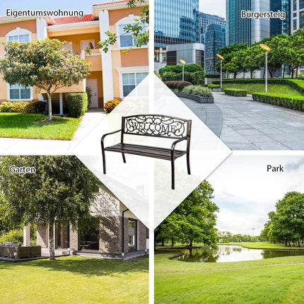 Outdoor Bronze Garden Bench with Backrest, 320kg Capacity