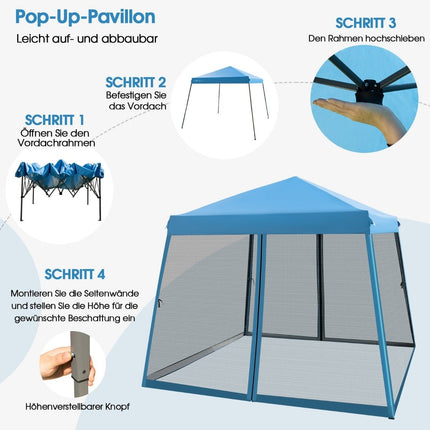 Outdoor Canopy Tent, 3x3m, Blue, Mesh Sides, UV Protection