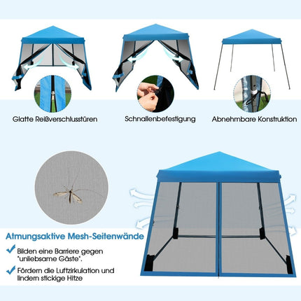 Outdoor Canopy Tent, 3x3m, Blue, Mesh Sides, UV Protection